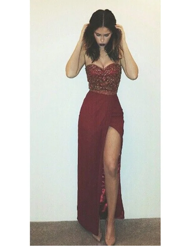 A Line Sweetheart Neckline Maroon Long Prom Dress, Long Formal Dress, Evening Dress