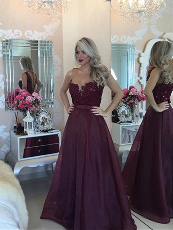 A Line Floor Length Maroon Lace Prom Dress, Maroon Formal Dress, Burgundy Prom Dress