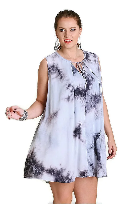 Tie Dye Sleeveless Keyhole Dress, Grey