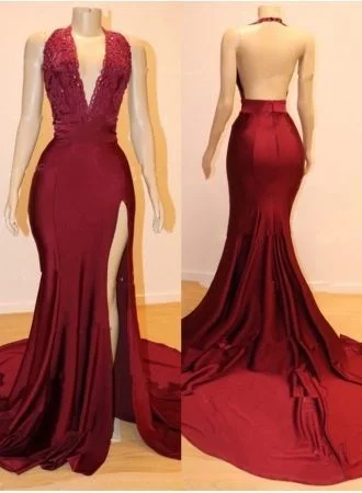 Charming Backless Appliques Burgundy Mermaid Split Slit Evening Dress, Sexy Burgundy Prom Dresses cg4073 Charming Backless Appliques Burgundy Mermaid Split Slit Evening Dress, Sexy Burgundy Prom Dresses cg4073