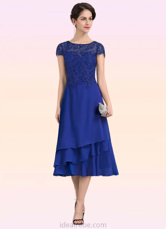 Joslyn A-Line Scoop Neck Tea-Length Chiffon Lace Mother of the Bride Dress STK126P0014685 Joslyn A-Line Scoop Neck Tea-Length Chiffon Lace Mother of the Bride Dress STK126P0014685