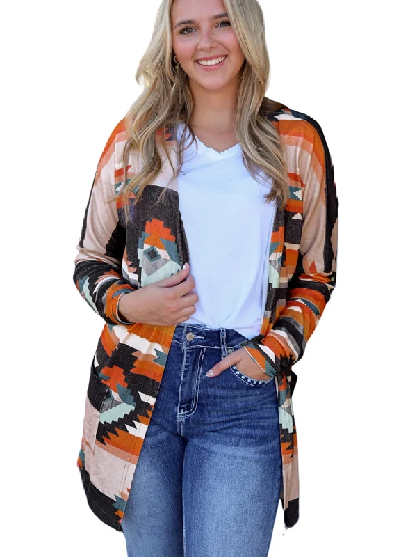 Western Cardigan Ribbed Striped Patterned