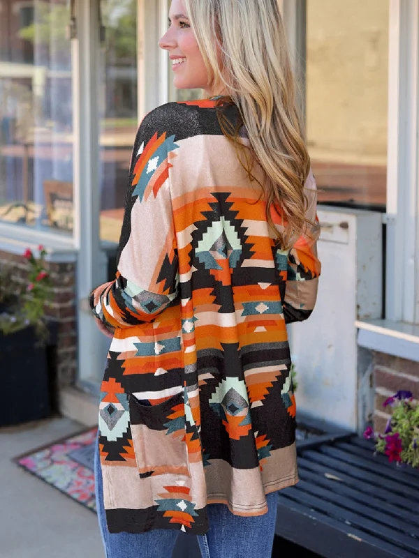 Long Sleeve Cardigan Herringbone Houndstooth Plaid