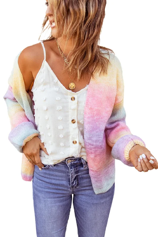 Pastel Ombre Cardigan Zippered Front Buttoned Front Snap Front