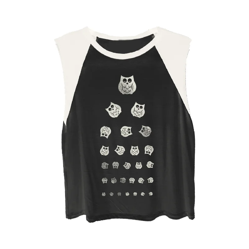 4th & Rose Seeing Owls Black & Creme Raglan Muscle Tank glitter tank top