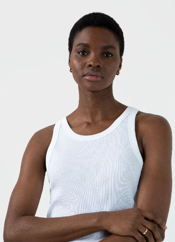 Women's Ribbed Tank Top in White open back tank