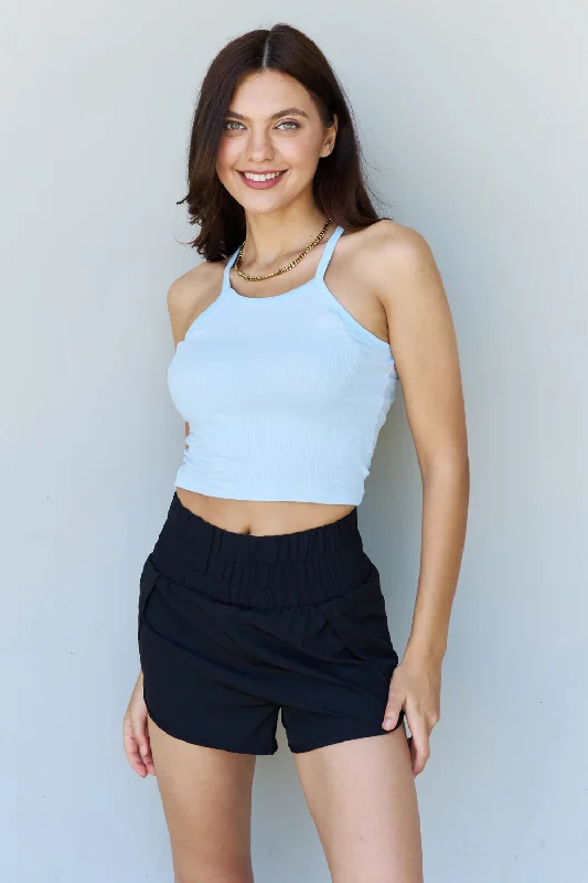 Ninexis Everyday Staple Soft Modal Short Strap Ribbed Tank Top in Blue sheer tank top