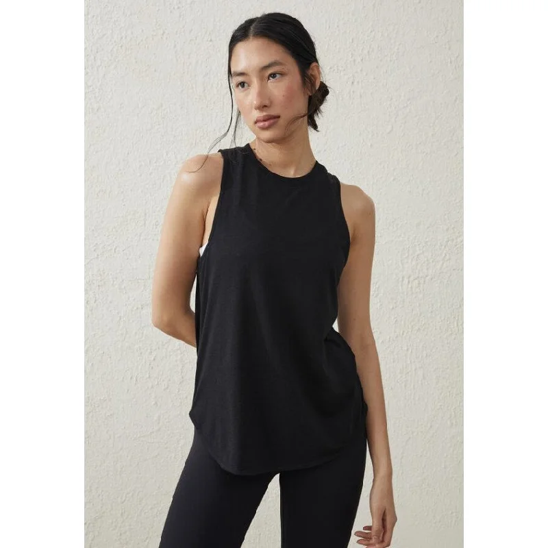 BODY COTTON ON Women's Active Curve Hem Muscle Tank Top Black XS Relaxed Fit NWT bold tank top
