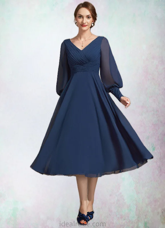Skylar A-Line V-neck Tea-Length Chiffon Mother of the Bride Dress With Ruffle STK126P0014707 Skylar A-Line V-neck Tea-Length Chiffon Mother of the Bride Dress With Ruffle STK126P0014707