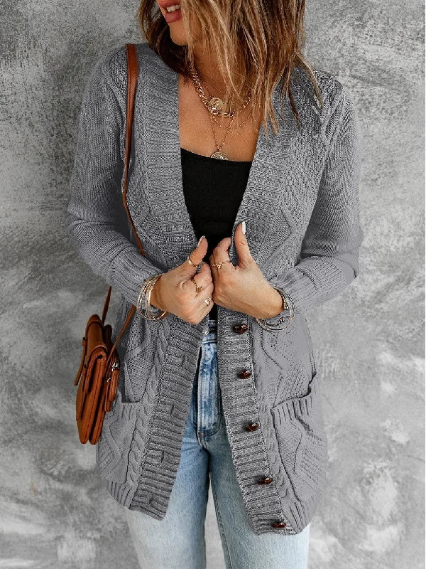 Button-Front Cardigan Toggled Drawstring Belted