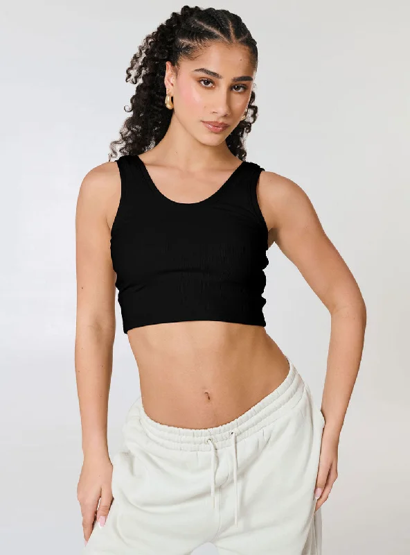 Women's Crop & Lock Tank Black fitness tank top