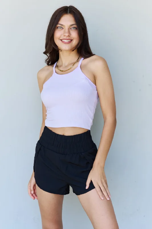 Ninexis Everyday Staple Soft Modal Short Strap Ribbed Tank Top in Lavender open back tank