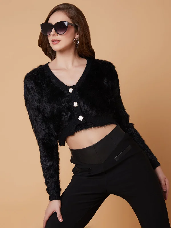 Women Solid Black Crop Cardigan with Inner Slip-9811-Black Long Cardigan Short Cardigan Medium Cardigan Women Solid Black Crop Cardigan with Inner Slip-9811-Black Long Cardigan Short Cardigan Medium Cardigan