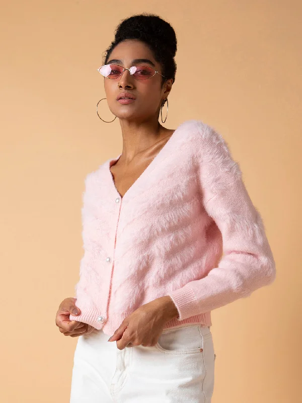 Women Solid Pink Cardigan-228-Pink Silk Blend Satin Velvet