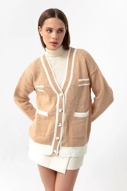 Women'S Pocket Detailed Colorful Knitwear Cardigan Transparent Opaque Sheer