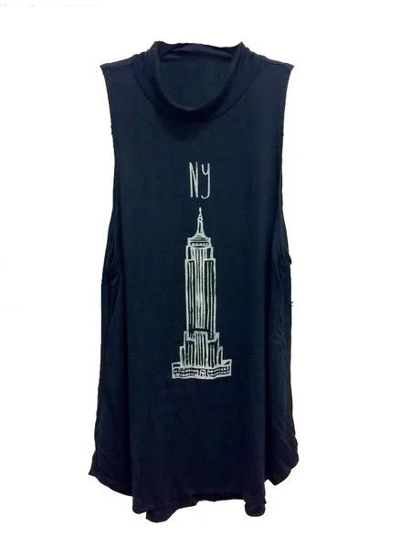 4th & Rose NYC Empire State Building Black Mock Neck Tank casual tank top
