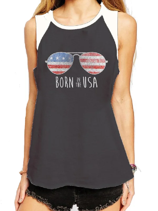 4th & Rose Born In The USA Charcoal & White Raglan Muscle Tank seamless tank top