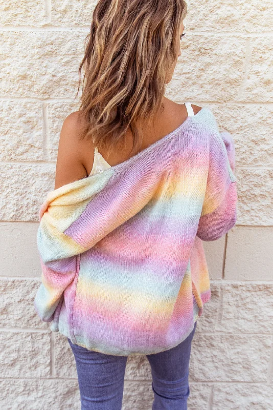 Boho Rainbow Cardigan Tailored Straight A-Line