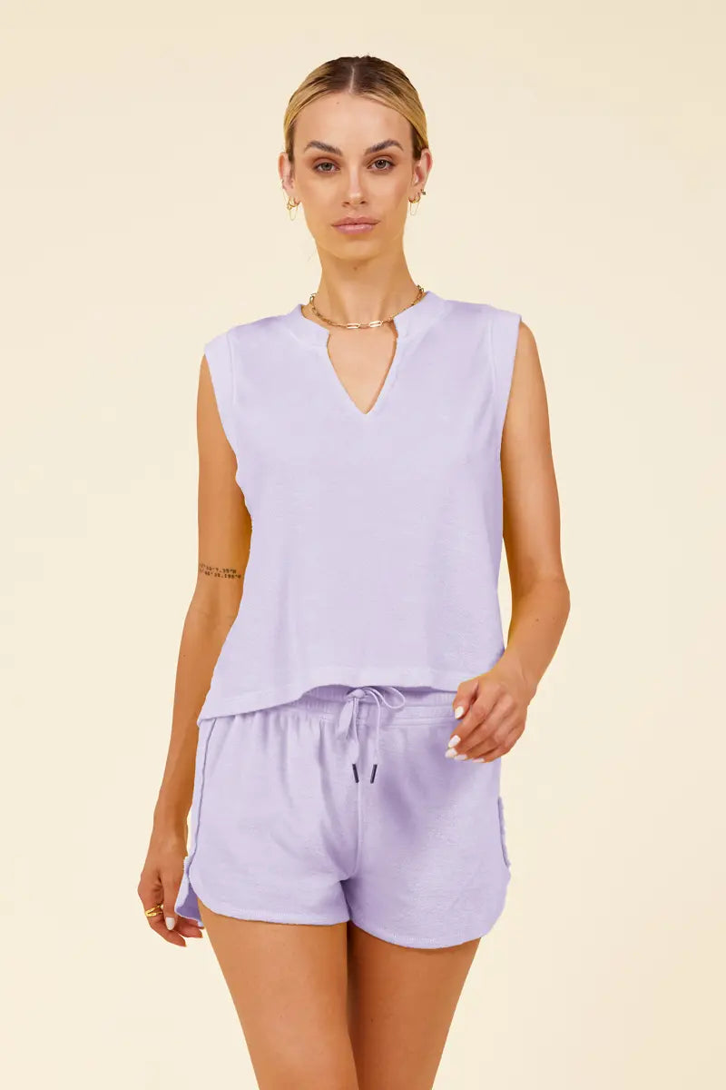 Velour Sleeveless V Neck Tank coral tank top