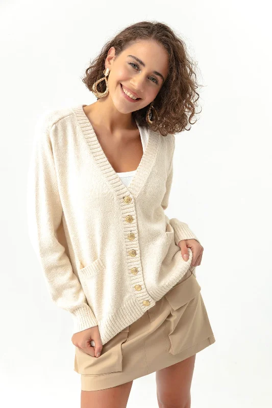 Women'S Gold Button Knitwear Cardigan Anti-Pilling Anti-Shrink Durable