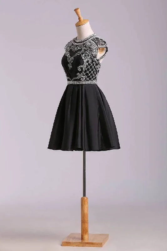 Sexy Open Back High Neckline Short/Mini A Line Homecoming Dress Taffeta Beaded Bodice Sexy Open Back High Neckline Short/Mini A Line Homecoming Dress Taffeta Beaded Bodice