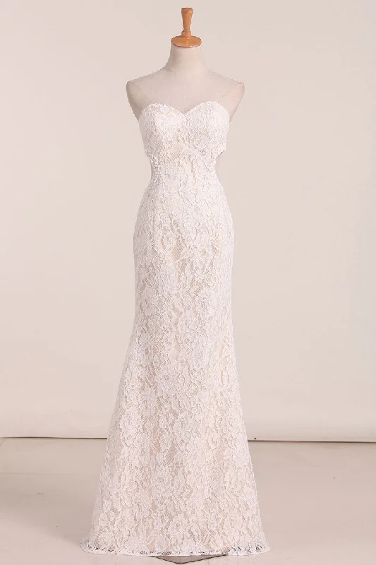 Sexy Open Back Prom Dresses Sweetheart Lace Floor Length Mermaid