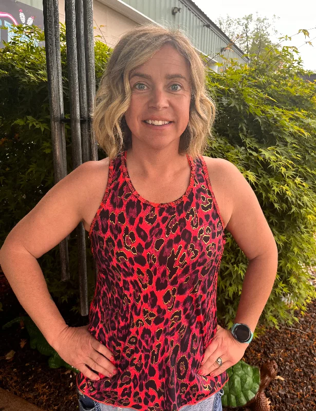 Cowgirl Tuff Flowy Watermelon Leopard Tank Top vibrant tank top