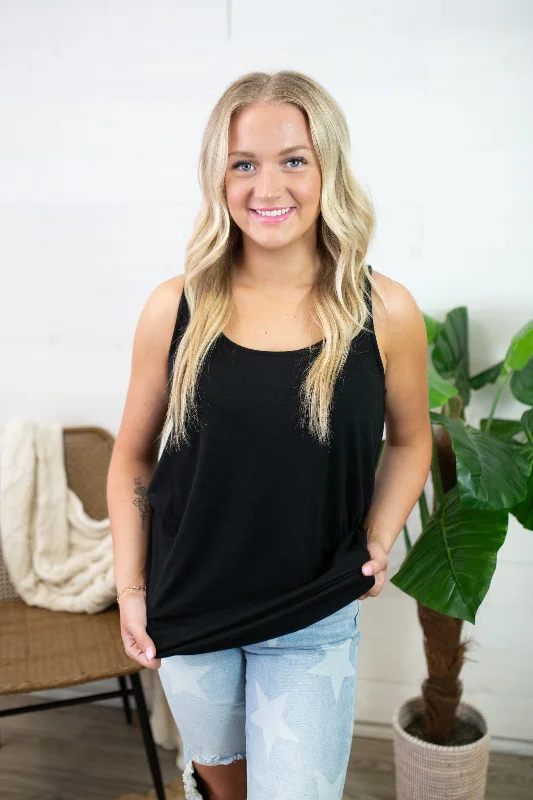 Emmie Black Basic Round Neck Tank peach tank top
