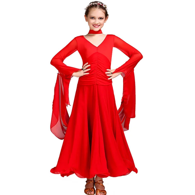 Flared Long Ballroom Dress with Ruffles