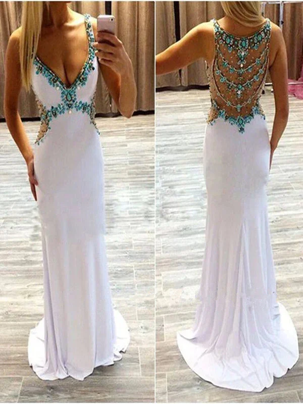 Custom Made A Line V Neck Sleeveless White Long Prom Dresses, White Long Formal Dresses Custom Made A Line V Neck Sleeveless White Long Prom Dresses, White Long Formal Dresses