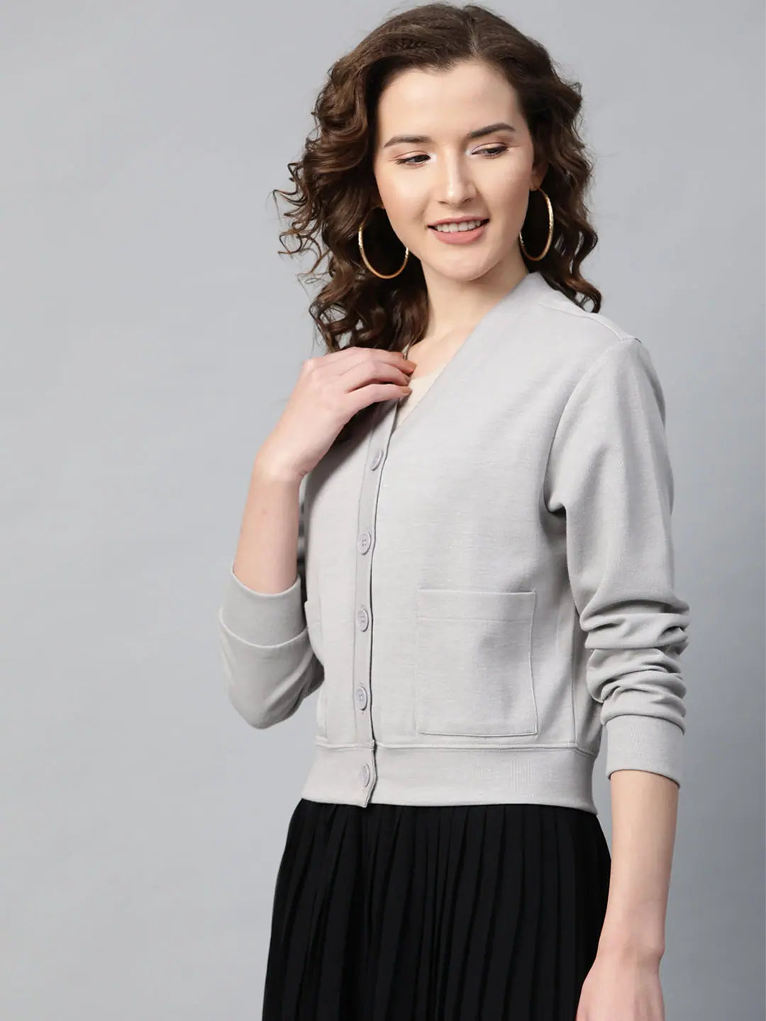 Grey Front Button Cardigan Iron Safe Non-Iron Wrinkle Free