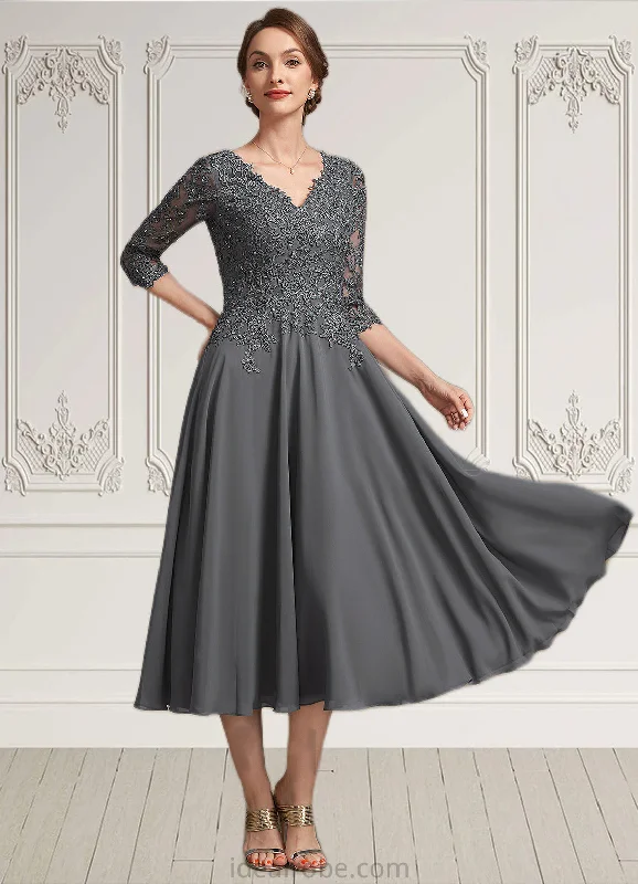 Savannah A-line V-Neck Tea-Length Chiffon Lace Mother of the Bride Dress With Beading Sequins STK126P0014702 Savannah A-line V-Neck Tea-Length Chiffon Lace Mother of the Bride Dress With Beading Sequins STK126P0014702