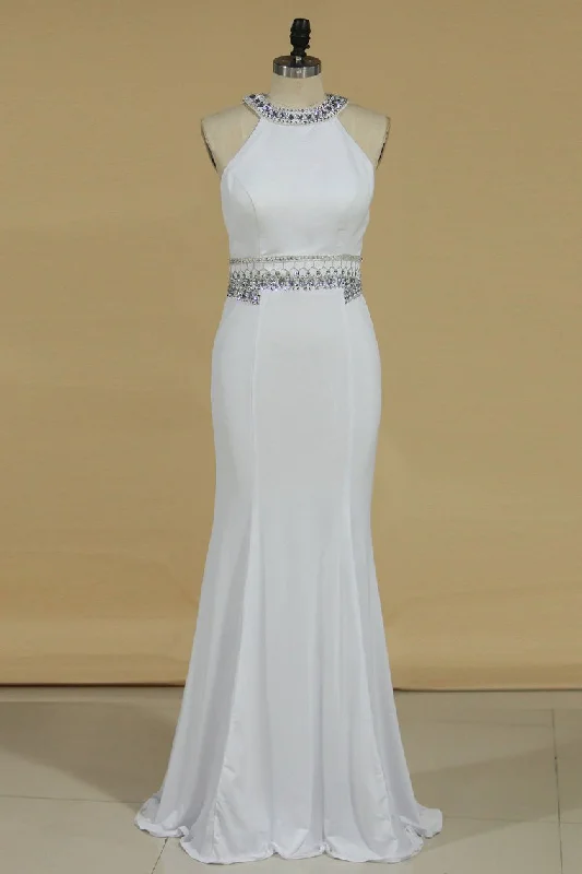 Sheath Scoop Spandex Prom Dresses Sheath With Beading