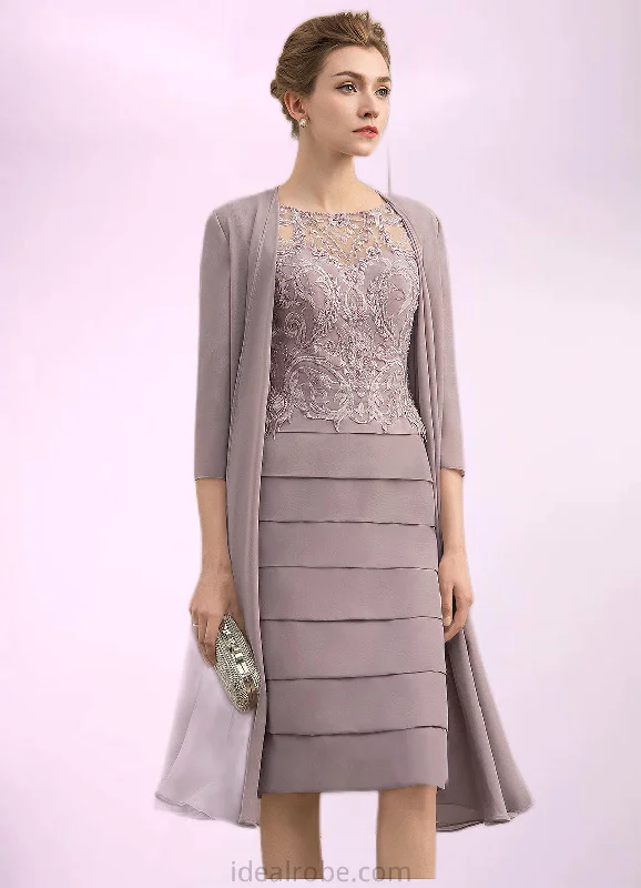 Jimena Sheath/Column Scoop Neck Knee-Length Chiffon Lace Mother of the Bride Dress With Beading Sequins STK126P0014699 Jimena Sheath/Column Scoop Neck Knee-Length Chiffon Lace Mother of the Bride Dress With Beading Sequins STK126P0014699