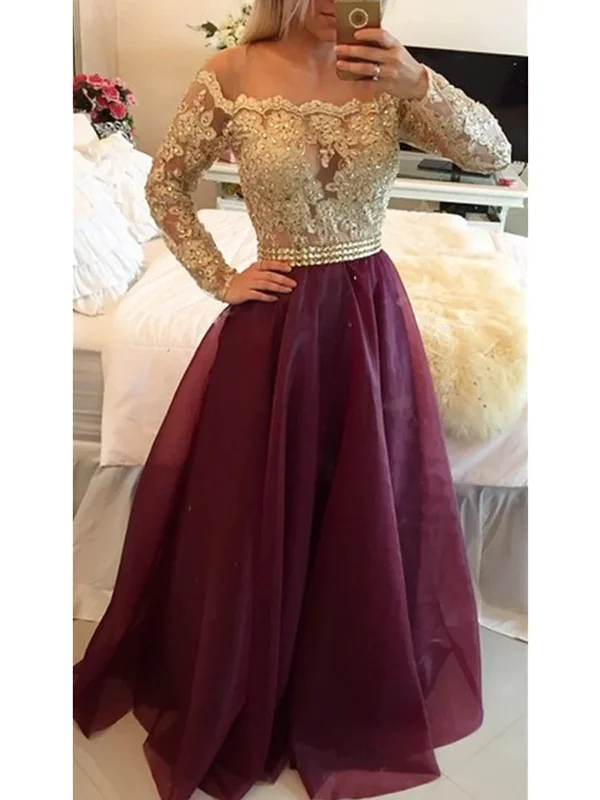 Custom Made Long Sleeves Maroon Prom Dress with Golden Top, Maroon And Golden Lace Formal Dress Custom Made Long Sleeves Maroon Prom Dress with Golden Top, Maroon And Golden Lace Formal Dress