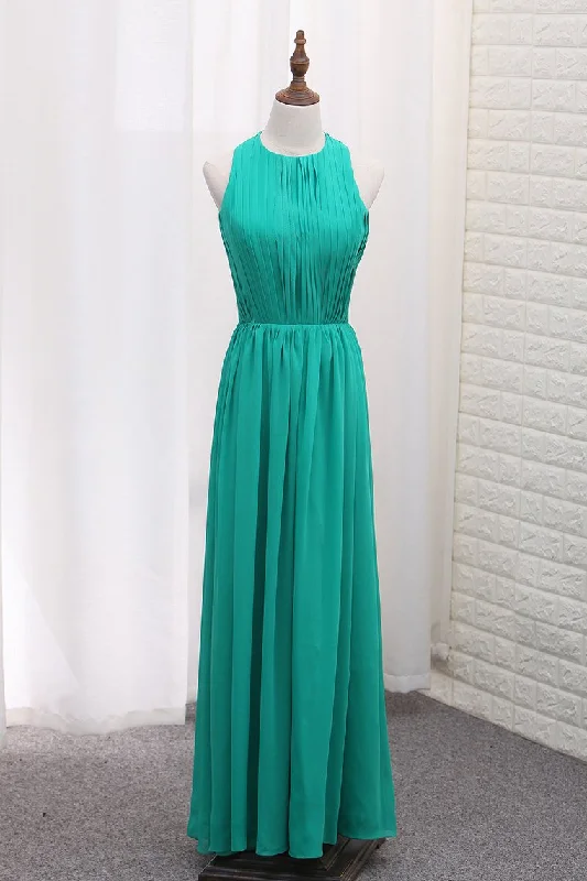 Sexy Open Back A Line Prom Dresses Scoop Chiffon With Ruffles
