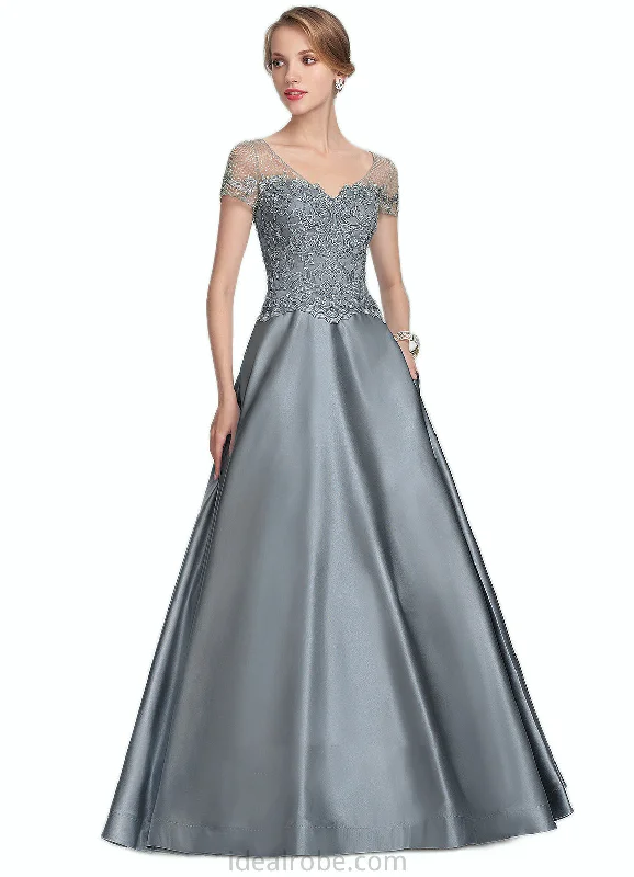 Amara A-Line V-neck Floor-Length Satin Lace Mother of the Bride Dress With Beading Sequins STK126P0014730 Amara A-Line V-neck Floor-Length Satin Lace Mother of the Bride Dress With Beading Sequins STK126P0014730