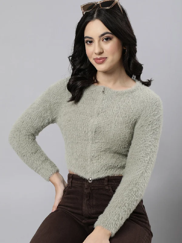 Women Solid Crop Olive Cardigan-CHN-M5508-Olive Chenille Brocade Lace