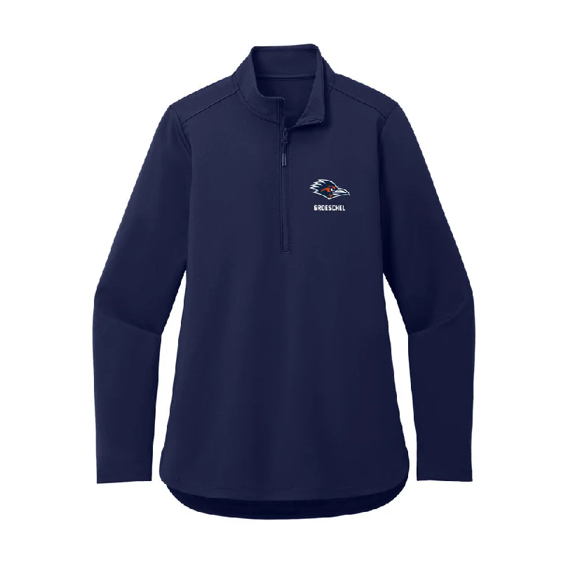 UTSA - NCAA Women's Cross Country : Megan Groeschel - Women's Premium Quarter Zip Jacket Trench Coat Raincoat Waterproof Jacket UTSA - NCAA Women's Cross Country : Megan Groeschel - Women's Premium Quarter Zip Jacket Trench Coat Raincoat Waterproof Jacket