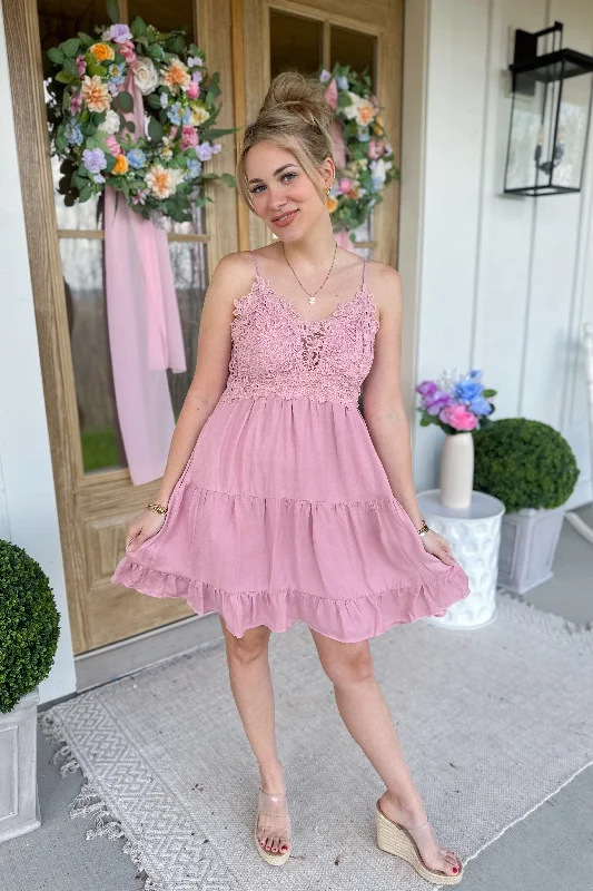 Blair Crochet Lace Trimmed Smoack Backed Tiered Dress *FINAL SALE*