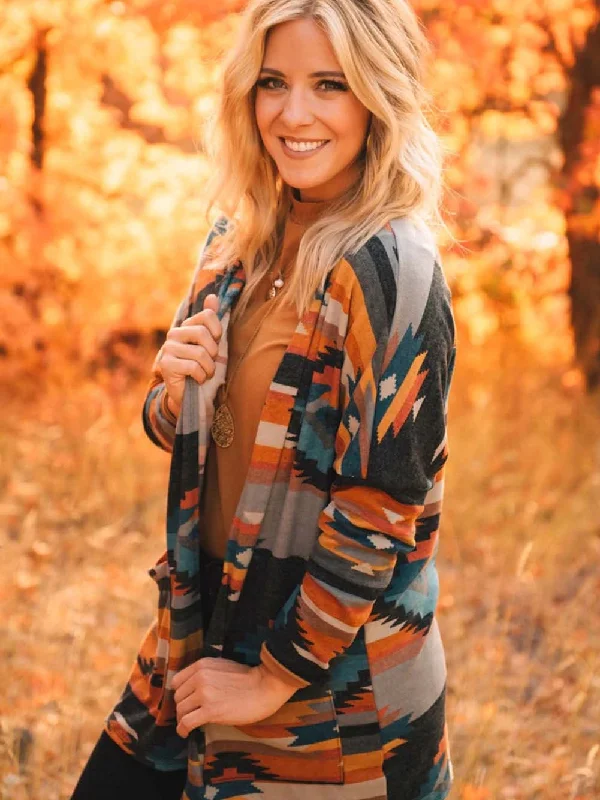 Southwestern Pattern Cardigan Iron Safe Non-Iron Wrinkle Free