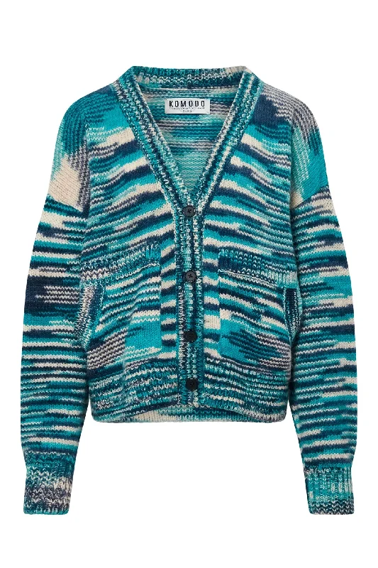 Hope Handknit Wool Cardigan Blue Cable Knit Ribbed Knit Lace Knit