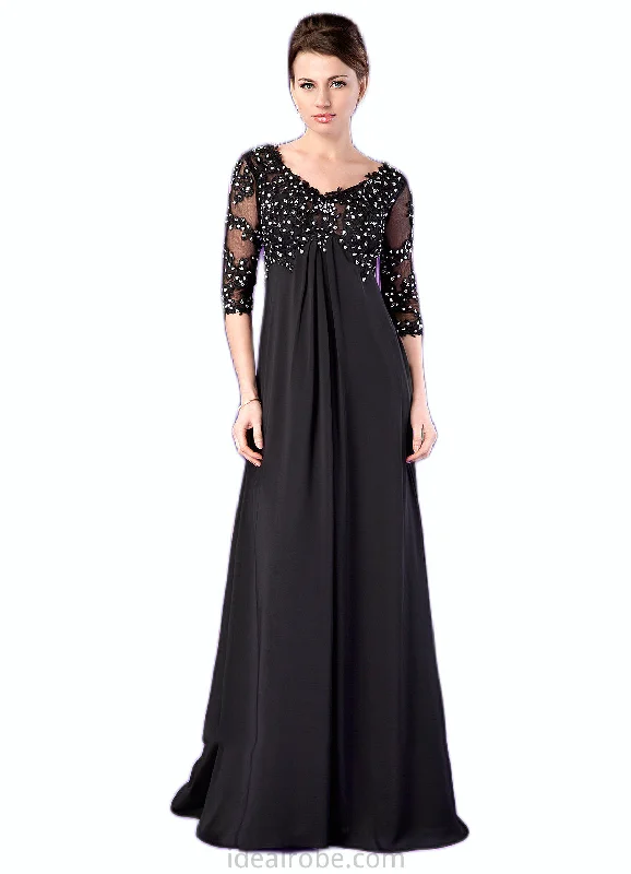 Amari Empire V-neck Sweep Train Chiffon Mother of the Bride Dress With Lace Beading STK126P0014697