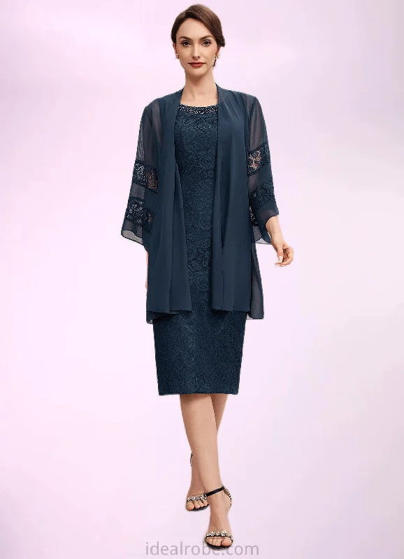 Meg Sheath/Column Scoop Neck Knee-Length Lace Mother of the Bride Dress With Beading Sequins STK126P0014661