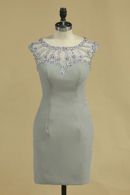 Scoop Sheath Homecoming Dresses With Beads Mini