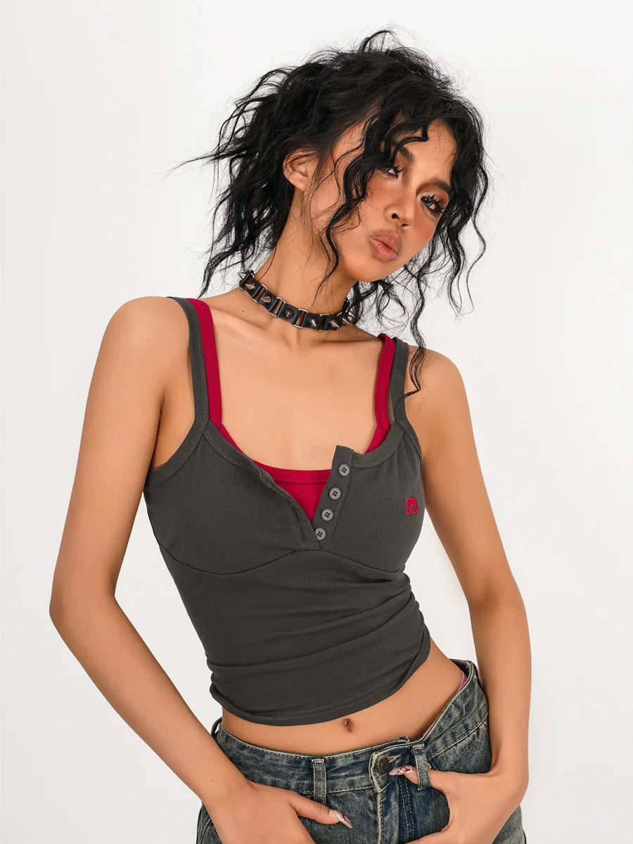 Nico Molly Dual-Strap Athletic Tank Top - Charcoal/Red (Women's) lace tank top