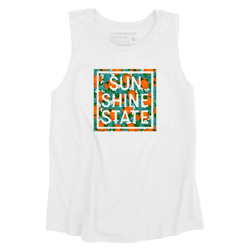 SUN SHINE STATE ORANGES MUSCLE TANK - WHITE ivory tank top