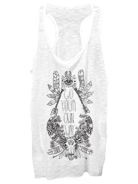 Birdblack Go Your Own Way Tank Slub Racer Back Tank charcoal tank top