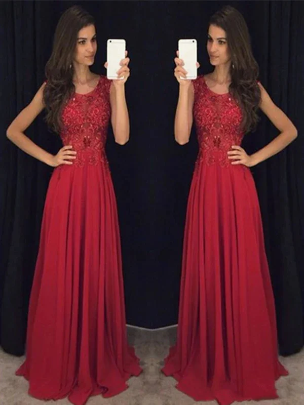 Custom Made Round Neck Long Lace Prom Dresses, Lace Formal Dresses, Burgundy Evening Dresses