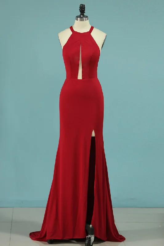 Sheath Spaghetti Straps Spandex Open Back Evening Dresses
